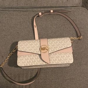 Michael Kors pink and gold crossbody bag